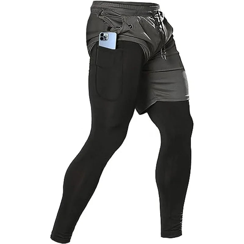 Men's Sport Pants 2 In1 Training Athletic Tracksuits Sportswear Workout Male Jogging Trousers Gym Fitness Running Pants Men