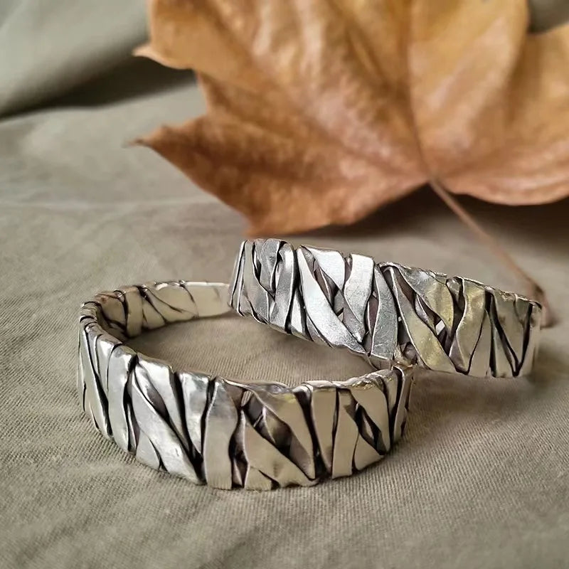 Retro C-shaped Braided Alloy Men Bracelet Silver Color Simple Cuff Bracelet Fashion Jewelry Accessory
