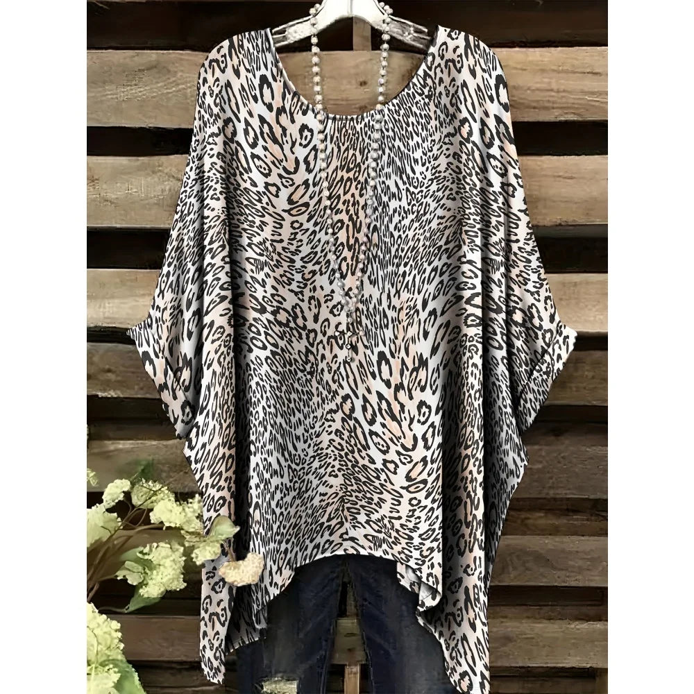 2025 New Women's T-Shirt Fashion Leopard 3D Print Tops Summer Sexy Round Neck Short Sleeve Tee Street Casual Loose Woman Clothes