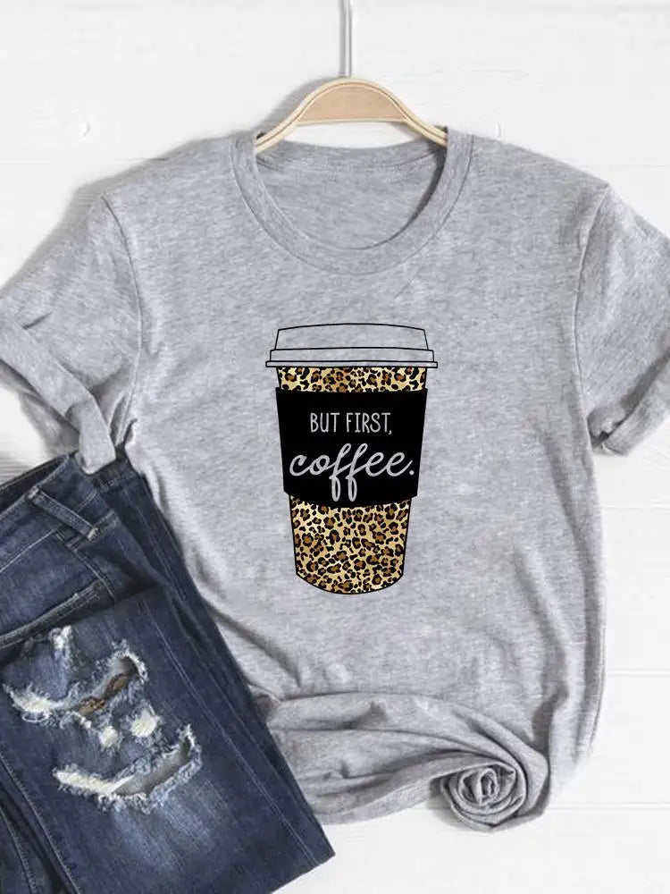 Tee Basic Clothing Women Clothes Print T Shirt Leopard Love Heart Trend Cute Summer Top Fashion Short Sleeve Graphic T-shirt
