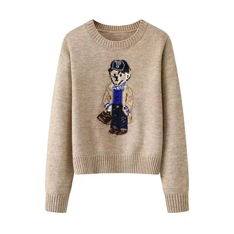 New 2026 Autumn Winter Pullover Sweater Women Cashmere Knitwear Tops Bear Print Warm Pullovers Korean Fashion Chic Woman Clothes