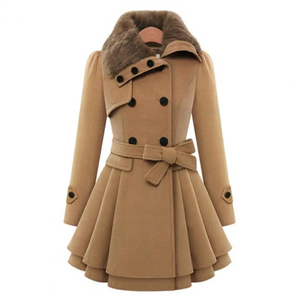 Winter Women's Jacket Windbreaker Warm Plush Thick Clothes Double Breasted Belt Autumn and Winter Korean Style Slim Lapel Coat