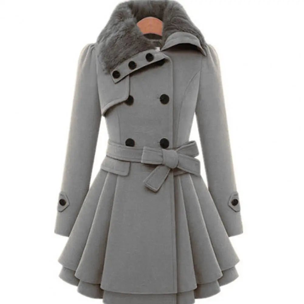 Winter Women's Jacket Windbreaker Warm Plush Thick Clothes Double Breasted Belt Autumn and Winter Korean Style Slim Lapel Coat