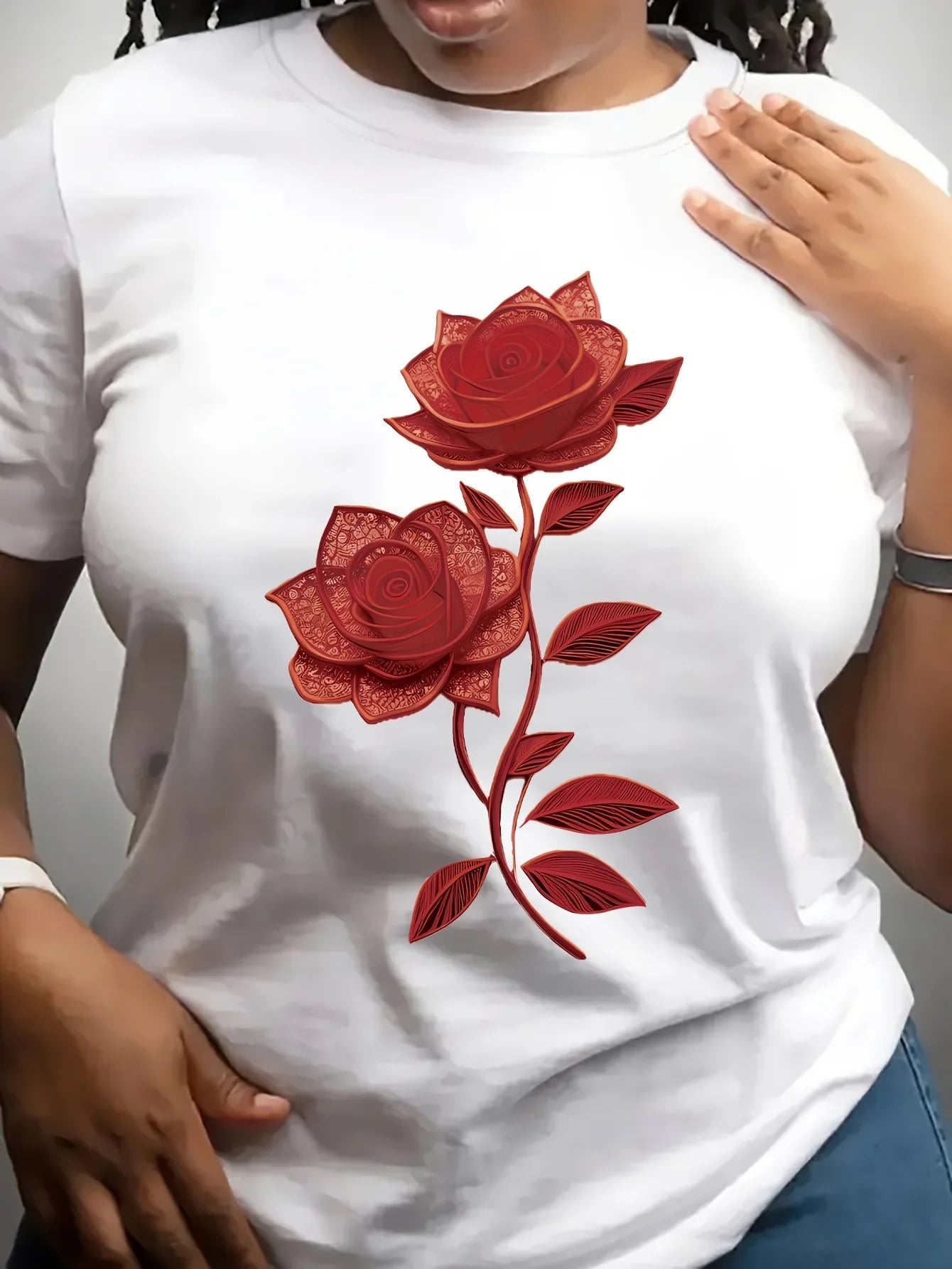Women's Casual Crew Neck Flowers and plants T-Shirt Drawing Print Micro Elasticity All Season Essentials women clothes
