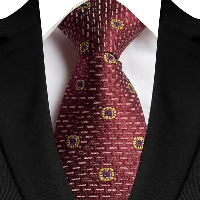 New Design Wedding 8CM Men Tie Dark Red Striped Paisley Flower Neckties For Men Business Party Groom Collar Accessories Gift