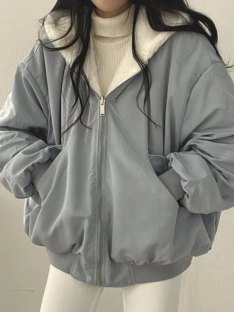 New in Jackets for Women Thick Warm Parkas Oversized Double Sided Hooded Korean Fashion Casual Loose Zip Up Coat Female Clothes