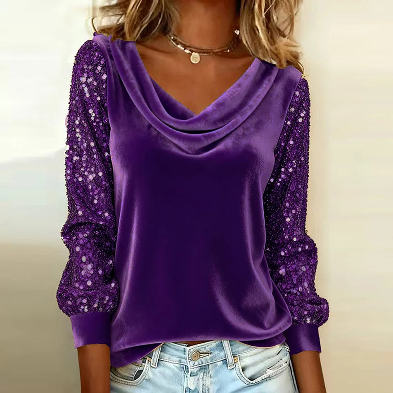 Elegant Velvet Long Sleeve Shirts For Women Autumn Winter Solid Color Loose Women Blouses Fashion Pullover Tops Party Clothes