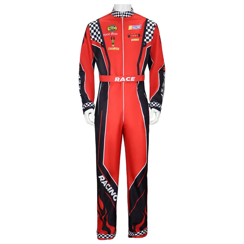 Adult Kids Racer Cosplay Costume Red Classic One-Piece Training Racing Uniform Suit Children Men Karting Jersey Clothing