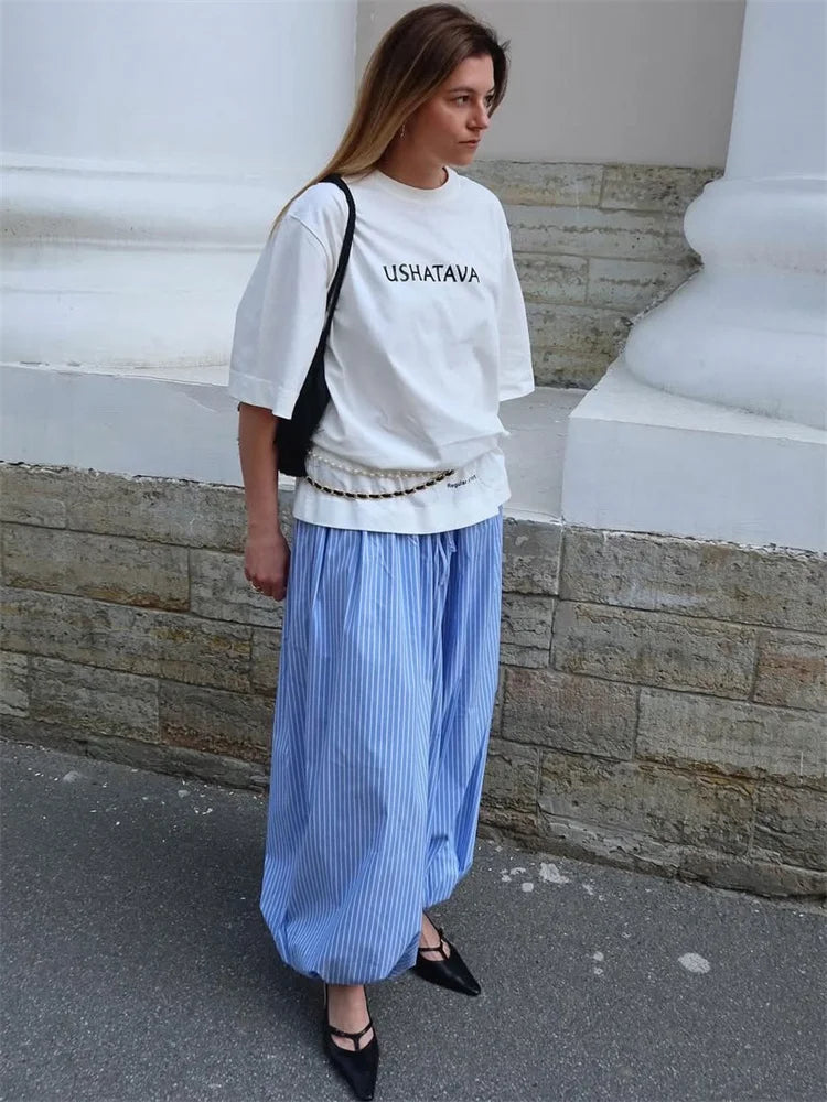 Tossy Striped Lace-Up Casual Women's Pants Patchwork Loose Streetwear Trousers High Waist Commute Clothes Female Bandage Pants