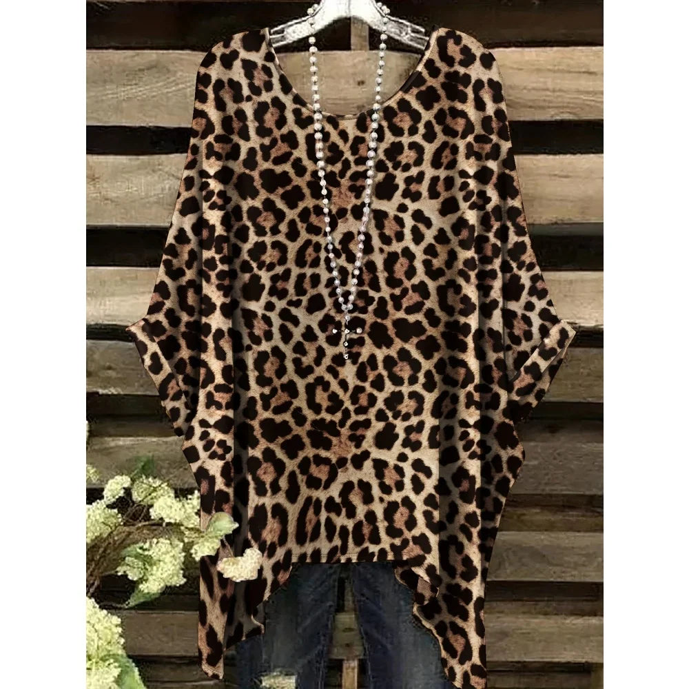 2025 New Women's T-Shirt Fashion Leopard 3D Print Tops Summer Sexy Round Neck Short Sleeve Tee Street Casual Loose Woman Clothes