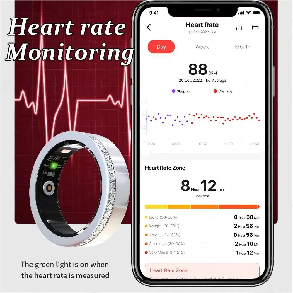 QINO R14 Smart Ring for Women Men, Fashion Health Monitor Heart Rate, Sleep & Menstrual Cycle Tracking, Waterproof Charge case