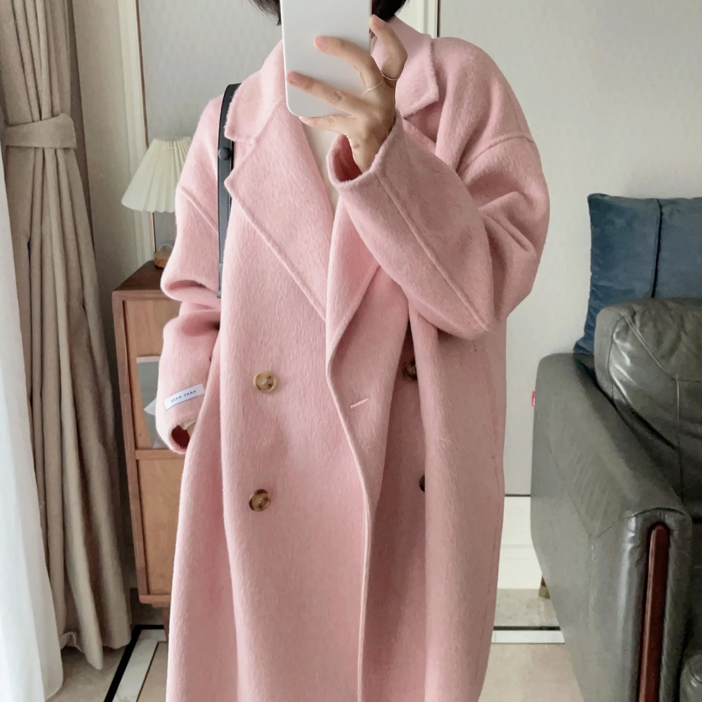 2025 Spring Women Drouble Breasted Woolen Coat Loose Style Cashmere Winter Clothes Long Coats Tops New