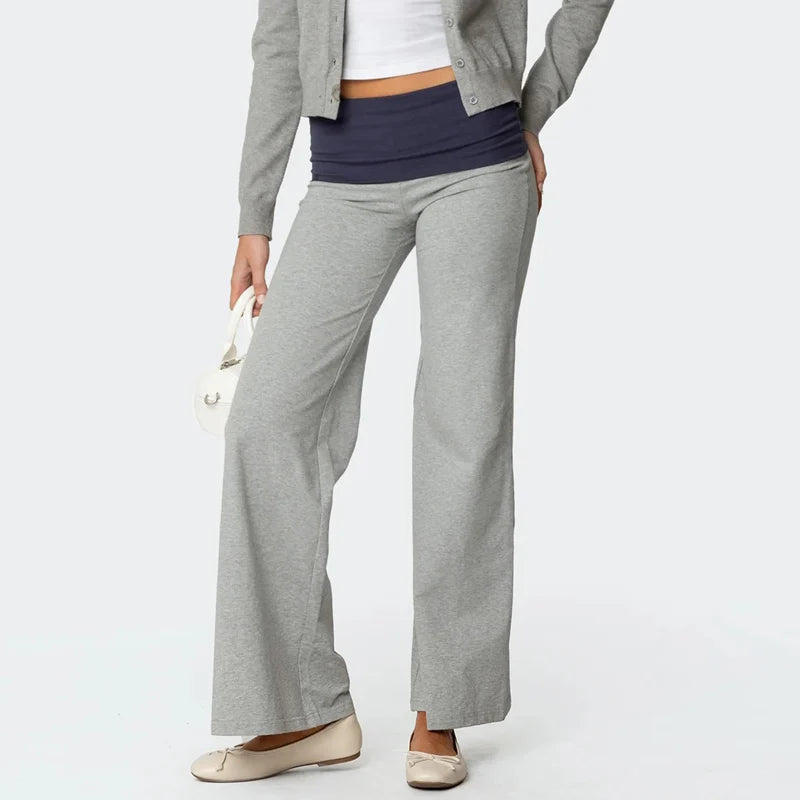 Casual Wide Leg Sweatpants for Women Fold Over Low Rise Flare Yoga Lounge Pants Back to School Clothes for Teen Girls Outfits