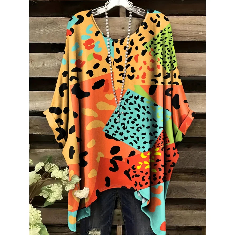 2025 New Women's T-Shirt Fashion Leopard 3D Print Tops Summer Sexy Round Neck Short Sleeve Tee Street Casual Loose Woman Clothes