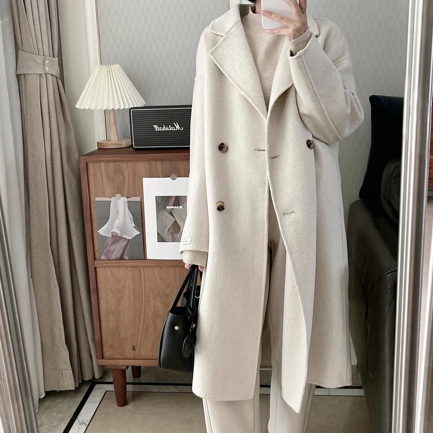 2025 Spring Women Drouble Breasted Woolen Coat Loose Style Cashmere Winter Clothes Long Coats Tops New