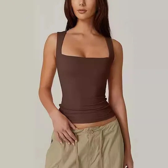 Sexy Slimming T-Shirts for Women Fashion Square Neck Sleeveless Tops Harajuku Tanks Woman Clothes Casual Top Tees Streetwear