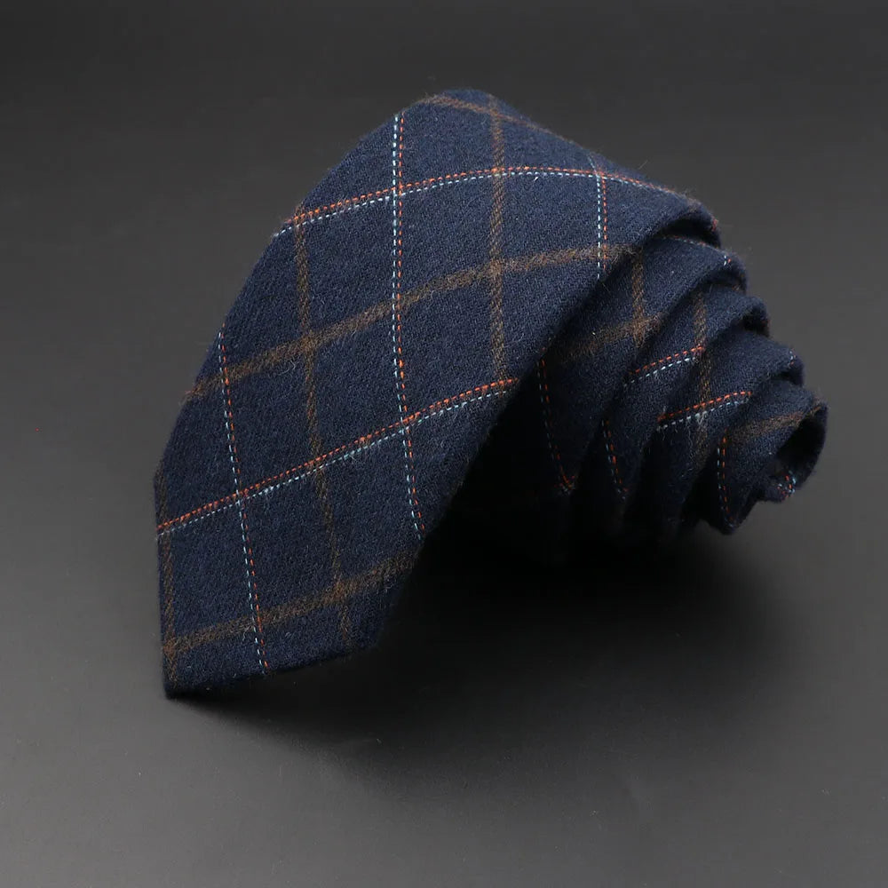 Mens Ties 6cm Classic Cotton Handmade Skinny Grey Plaid Neckties Striped Narrow Collar Slim Cashmere Casual Tie Accessories Gift