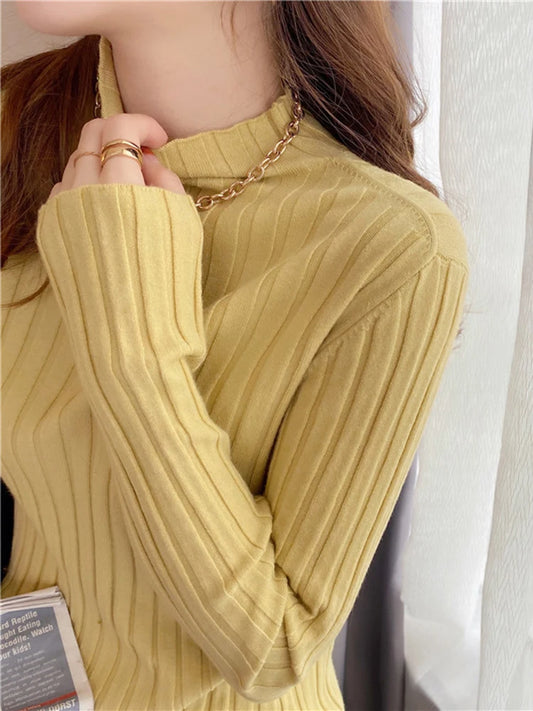 Autumn Winter Knitted Ribbed Turtleneck Sweater Women Clothes 2026 Long Sleeve Slim Basic Pullover Woman Sweaters Solid Tops