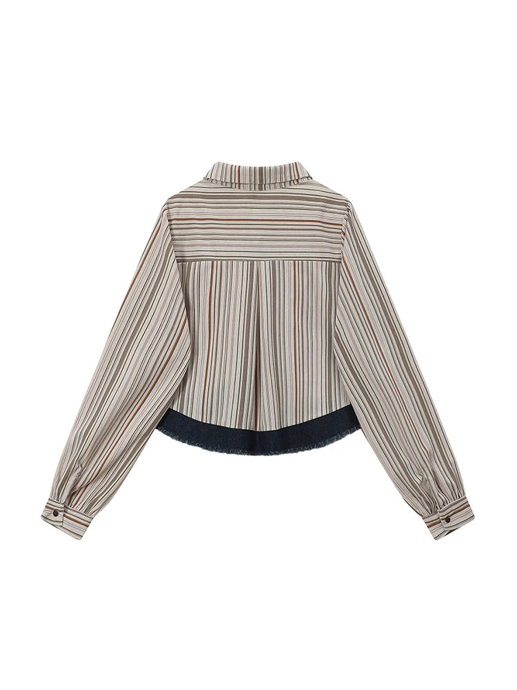 Women's Brown Striped Shirts and Blouses Y2k Vintage Korean Streetwear Harajuku 2000s Elegant Long Sleeve Emo Shirt Clothes 2024