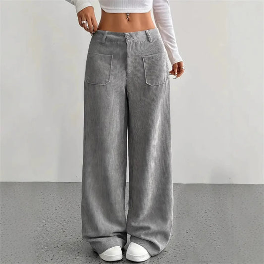 Women Autumn Winter Corduroy Pant Fashion Retro New In Wide Leg Trousers Lady Casual High Waist Solid Pants Street Chic Clothes