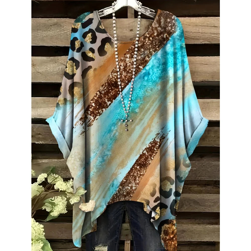 2025 New Women's T-Shirt Fashion Leopard 3D Print Tops Summer Sexy Round Neck Short Sleeve Tee Street Casual Loose Woman Clothes