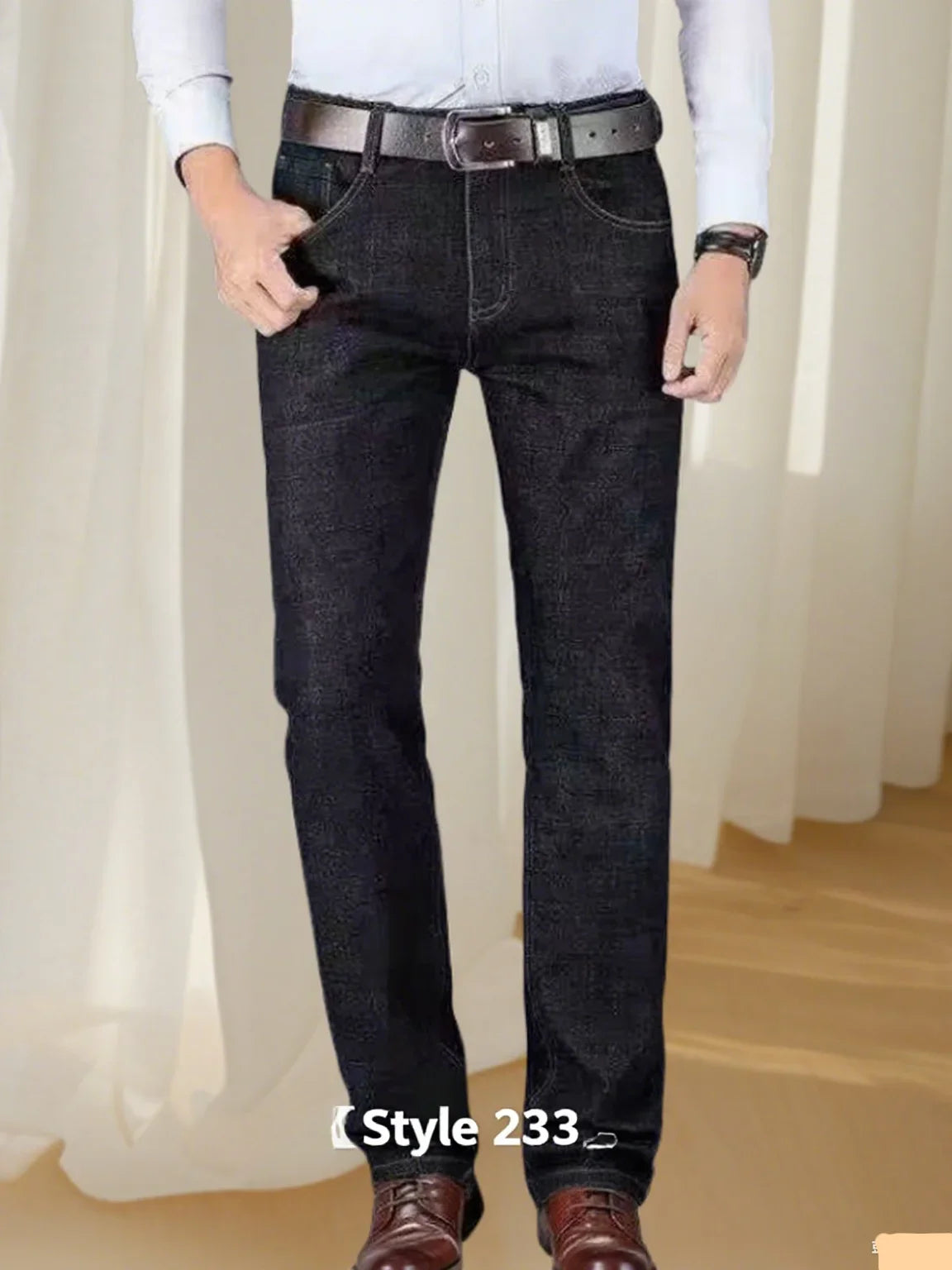 JEAN New Business Men's Jeans Casual Straight Stretch Fashion Classic Blue Black Work Denim Trousers Male Brand Clothing