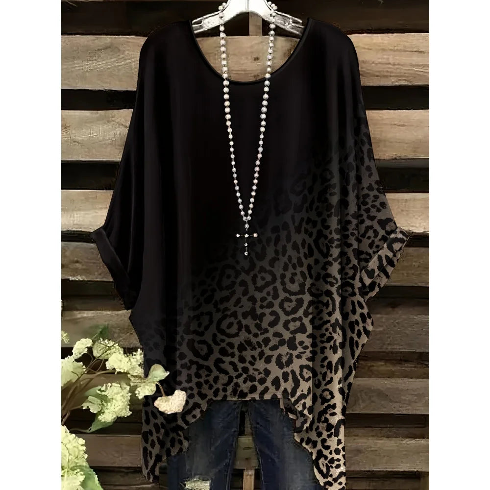 2025 New Women's T-Shirt Fashion Leopard 3D Print Tops Summer Sexy Round Neck Short Sleeve Tee Street Casual Loose Woman Clothes