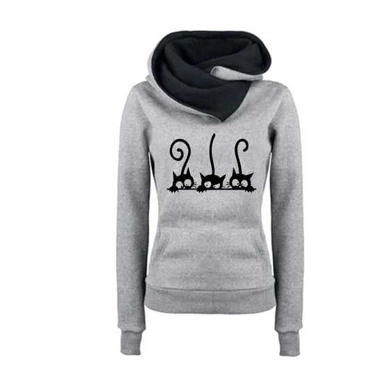New Arrival Women's Cute Cat Hoodies Autumn Winter Warm Sweatshirt High Quality Ladies Daily Casual Sports Jogging Top Clothes