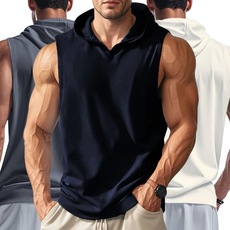 Men's Running Tank Tops Sleeveless Gym Sport T-shirt Fitness Training Workout Tee Tops Sportwear Hooded Solid Summer Men Vest