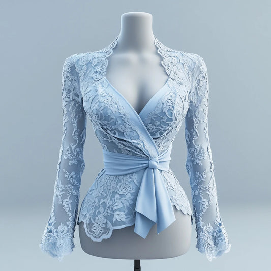 Sexy Women Mesh Lace T-Shirts Long Sleeve Tops Transparent Casual Sheer Basic Tie Front Shirt Blouses for Club Aesthetic Clothes