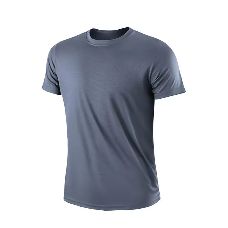NO LOGO Men's Quick Dry Short Sleeve Gym Running Moisture Wicking Round Neck T-Shirt Training Exercise Gym Sport Shirt Tops