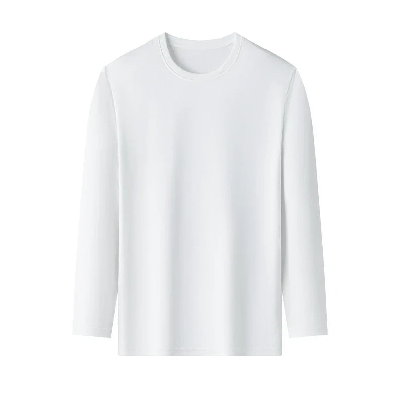 Men's Solid Color round Neck Long Sleeve T-Shirt Cotton Summer Comfortable Breathable Casual Top in Various Colors