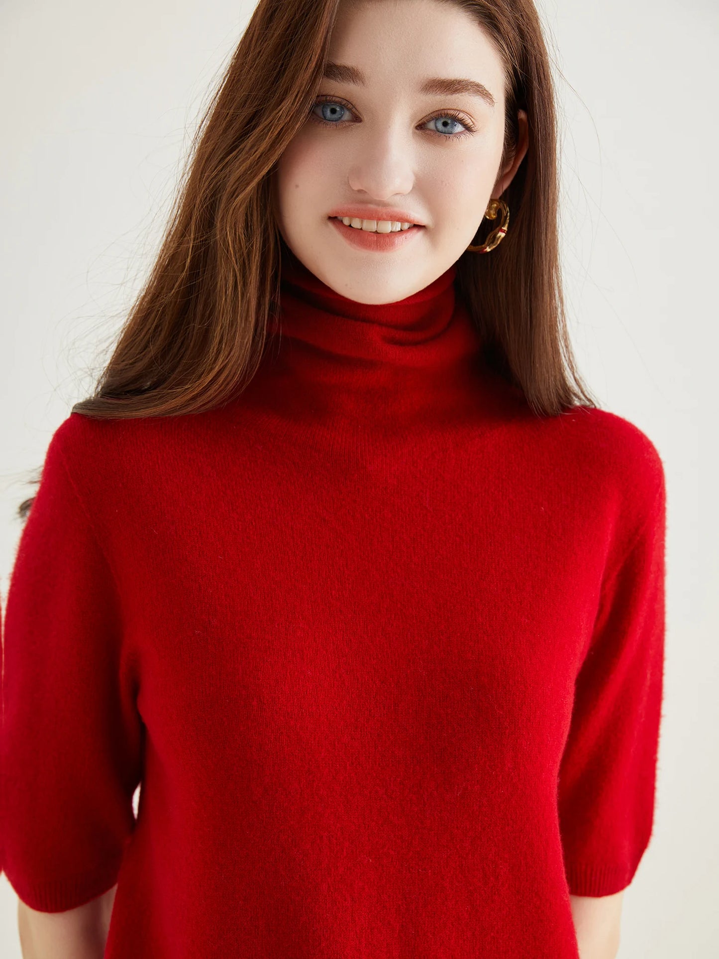 Women's Knit Tops Short Sleeve Fashion Women Sweaters New 100% Merino Wool Knitwears Vintage Sweater Turtleneck Pullover Clothes