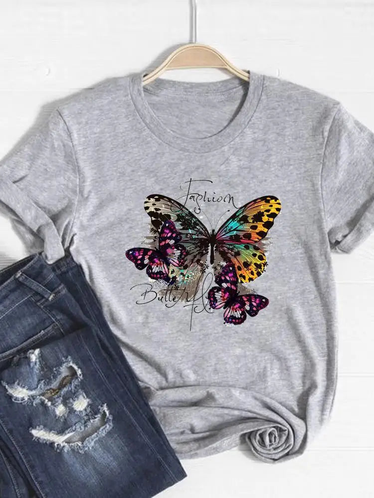 Tee Basic Clothing Women Clothes Print T Shirt Leopard Love Heart Trend Cute Summer Top Fashion Short Sleeve Graphic T-shirt