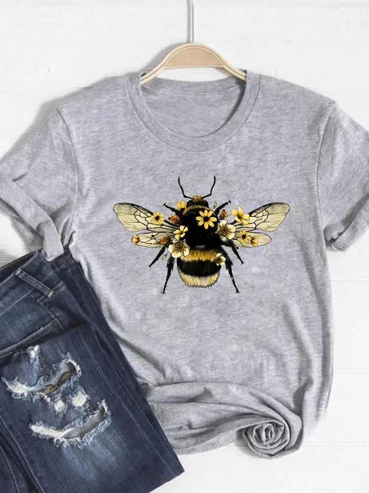 Tee Basic Clothing Women Clothes Print T Shirt Leopard Love Heart Trend Cute Summer Top Fashion Short Sleeve Graphic T-shirt