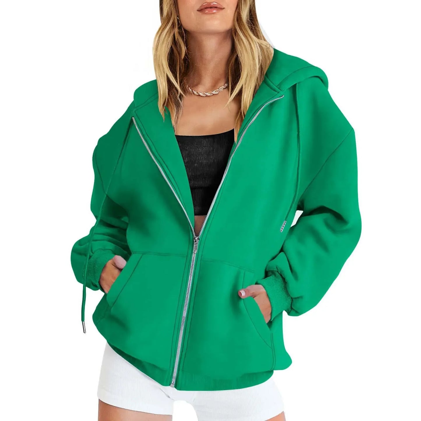 Fashion Gray Zip Up Sweatshirt Women Autumn Winter Jacket Clothes Hoodies Daily Pockets Long Sleeve Solid Versatile Lady Hoodies