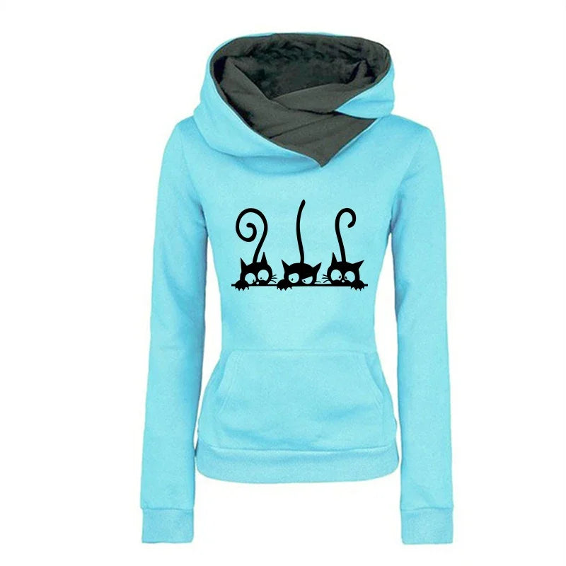 New Arrival Women's Cute Cat Hoodies Autumn Winter Warm Sweatshirt High Quality Ladies Daily Casual Sports Jogging Top Clothes