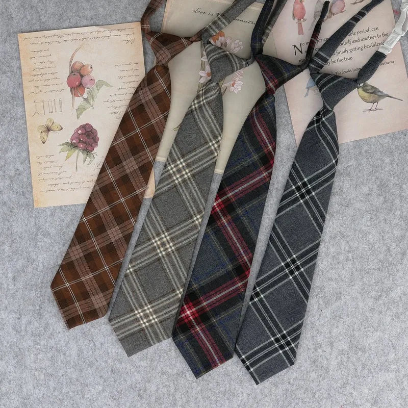 Lazy JK Ties Women Plaid Neck Tie Girls Japanese Style for White Shirts Uniform Cute Necktie Plaid School Boys Ties Accessories