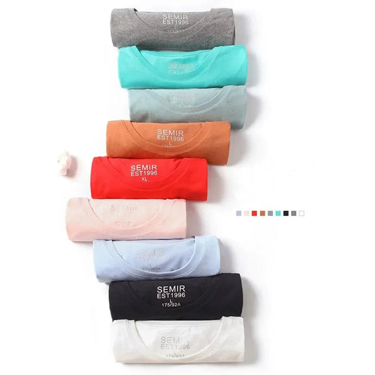 Semir Summer Cotton T Shirts Men 2025 Simple O Neck Stretch Solid New Tops Clothing Casual Tshirt Man Streetwear Cool Tee Shirts