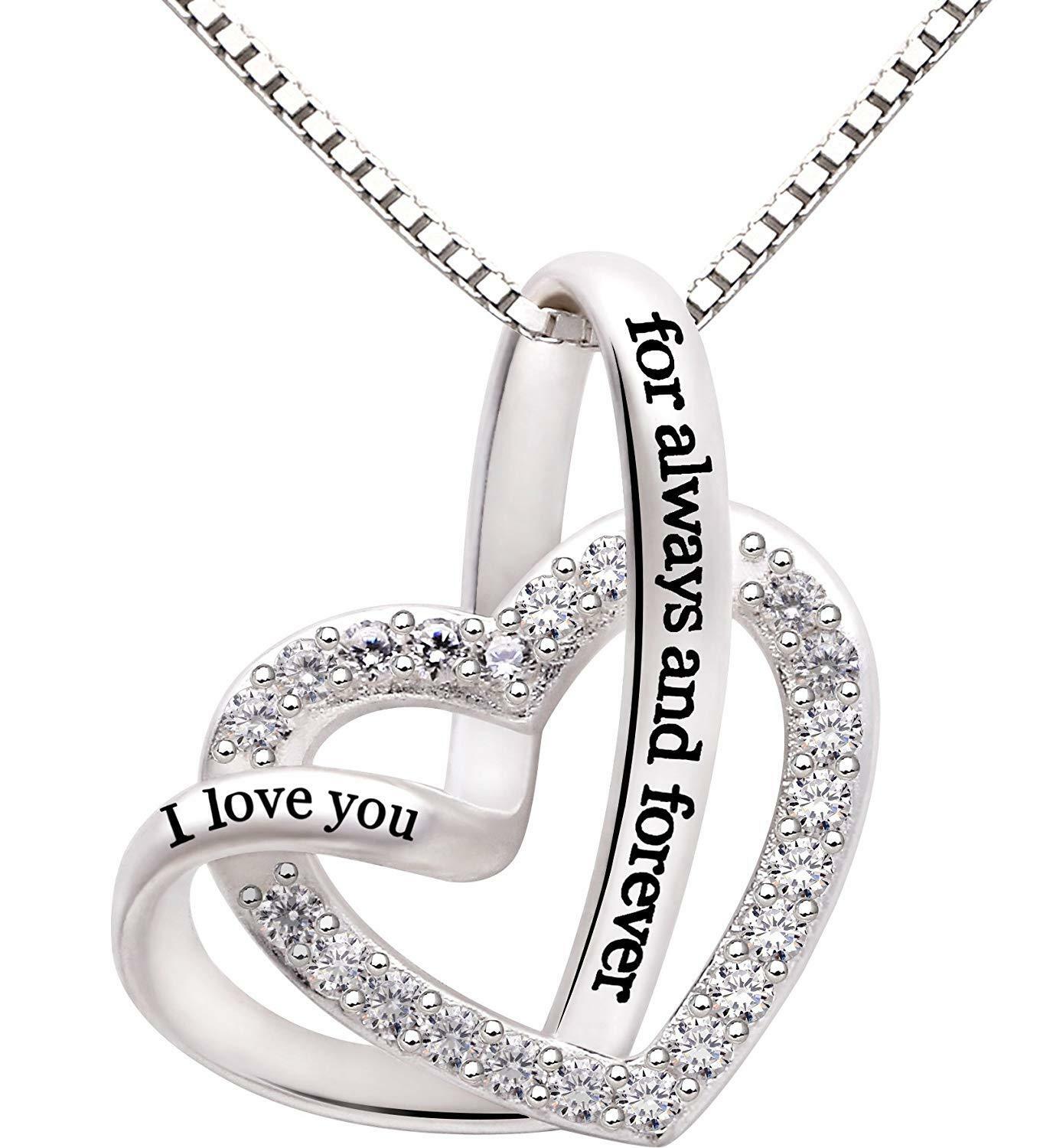 I Love You Forever And Always Heart Necklace embellished With Crystals In 18k White Gold Filled