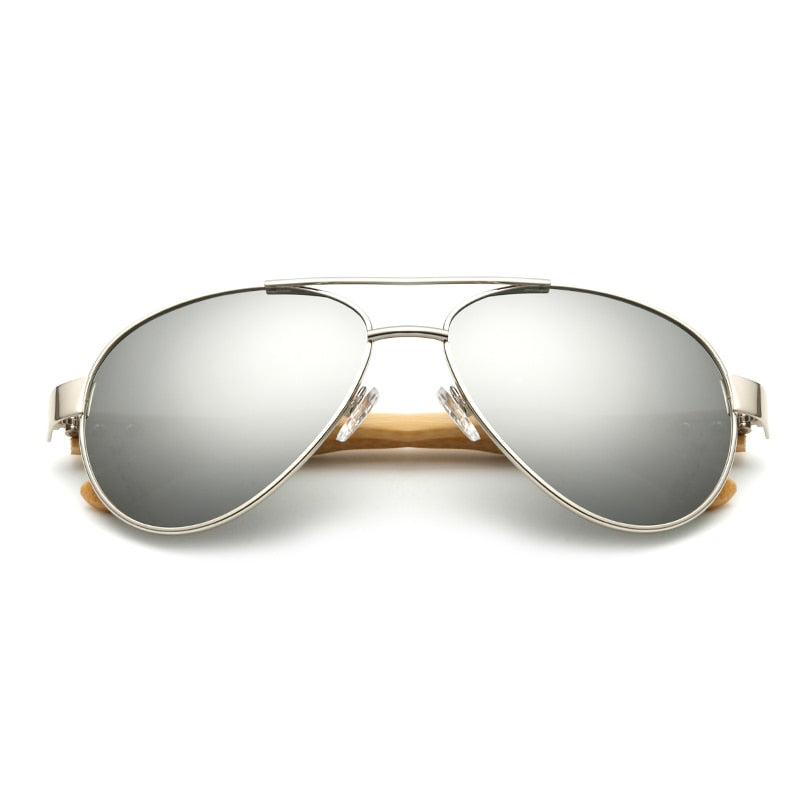 Bamboo Sunglasses Pilot Wooden Metal Brand Designer Mirror
