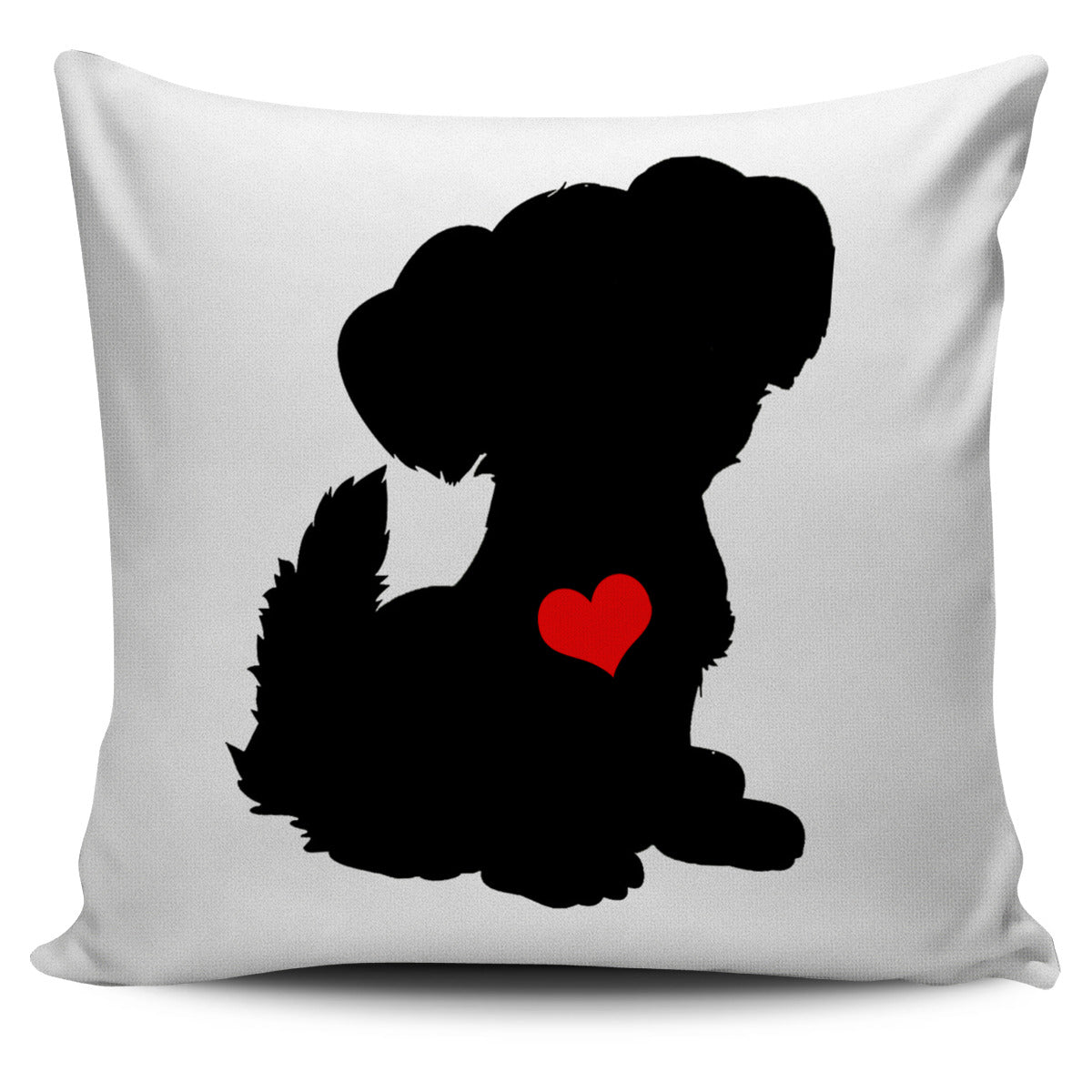 Black Dog Red Heart Pillow Cover