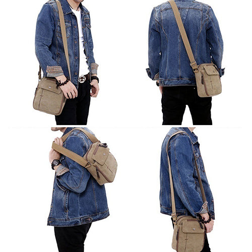 Men's Outdoor Travel Canvas Shoulder Bag Casual Crossbody Zipper Tote Handbag