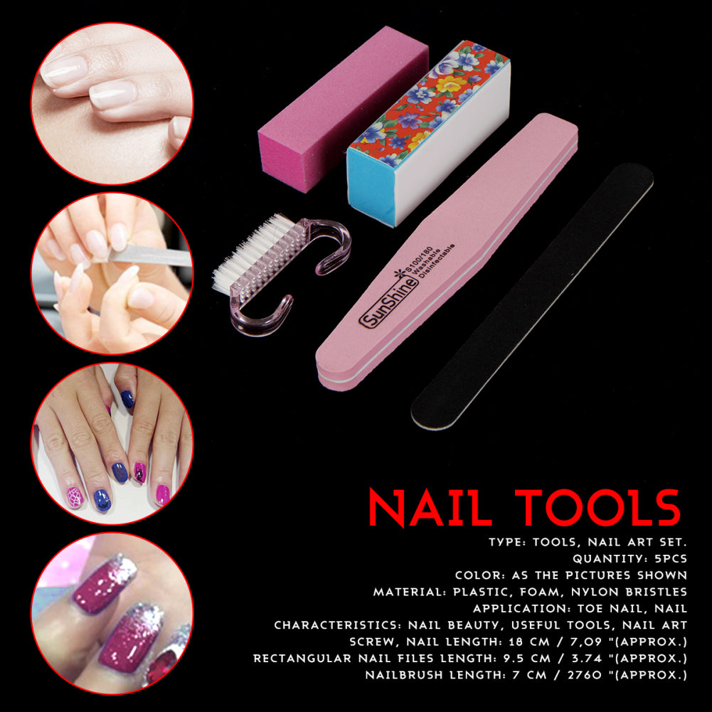 5Pcs Manicure Nail Care Tool Set Nail Beauty Nail Files Buffer Block Brush