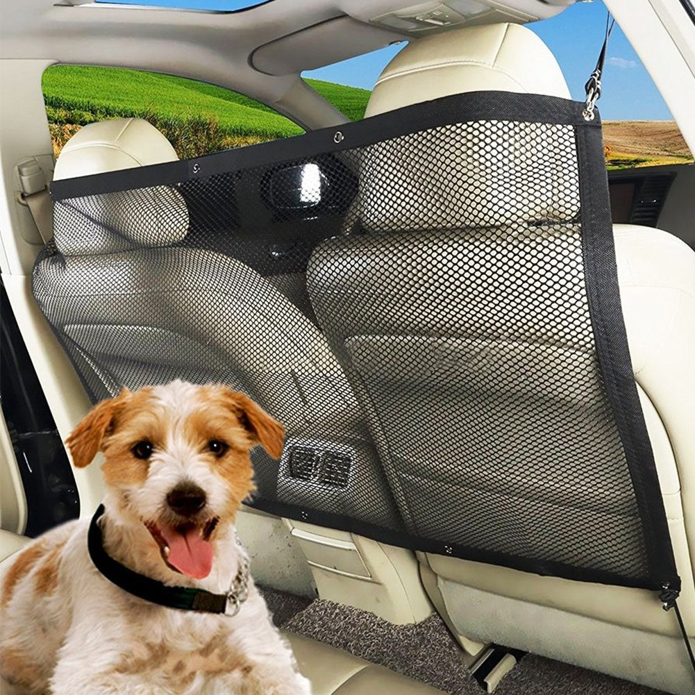 Durable Car Universal Back Seat Dog Pet Barrier Mesh Safety Net Guard with Belt