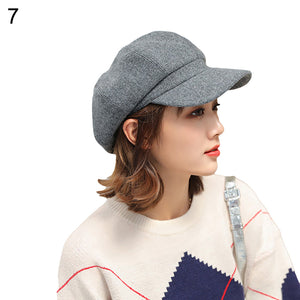 British Style Felt Solid Color Wide Brim Women Beret Winter Warm Peaked Cap Hat