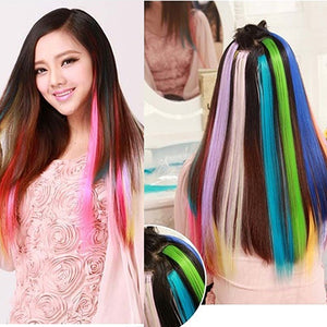 Women's Multi Color Long Straight Synthetic Clip In On Human Hair Extensions Piece