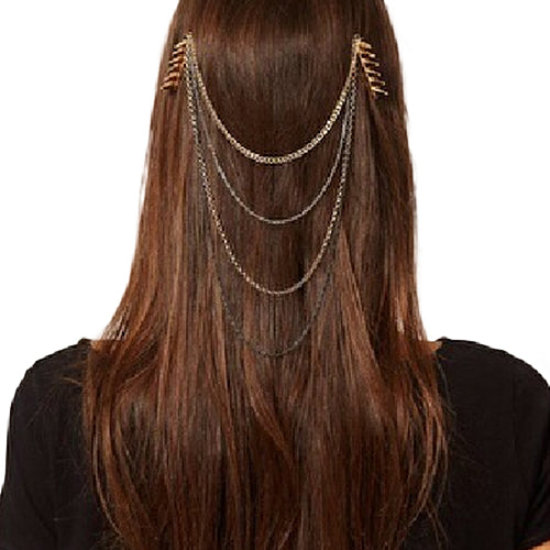 Women's Elegant Long Swag Layered Head Chain with Combs Hairband Hair Accessory