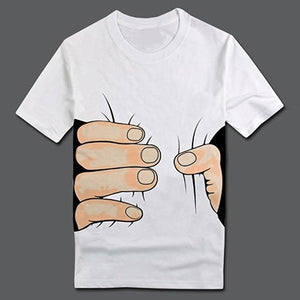 Men's Fashion Summer 3D Big Hand Print Round Neck Short Sleeve White T-shirt