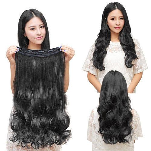 Women Clip in Hair Extensions Long Wavy Curly Hair 5 Clips Synthetic Wigs